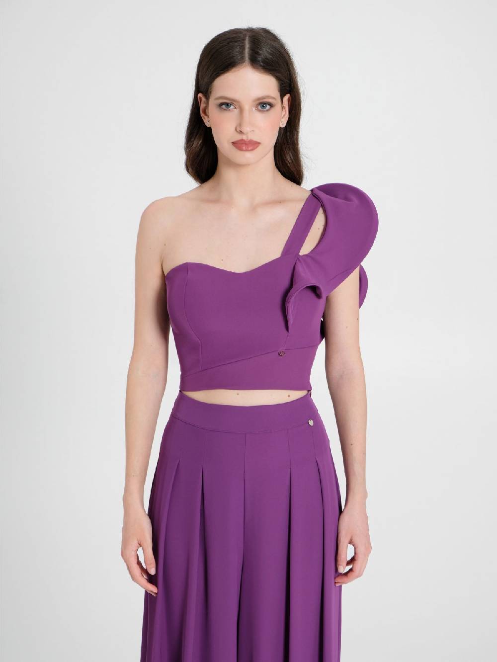 Rinascimento Top Monospalla Con Rouche Viola Melanzana