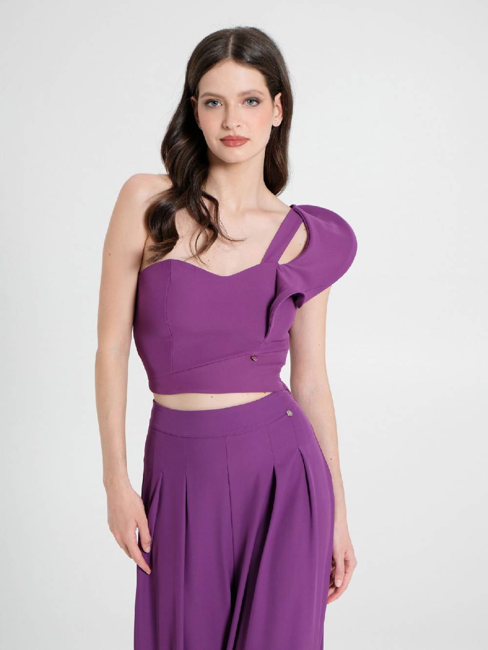 Rinascimento Top Monospalla con Rouche Viola Melanzana