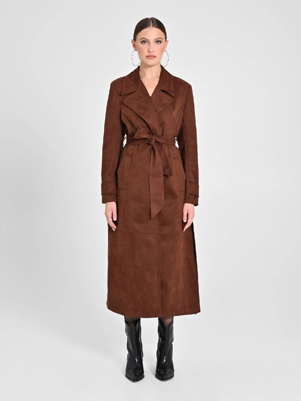 Rinascimento Trench Effetto Camoscio Color Cioccolato
