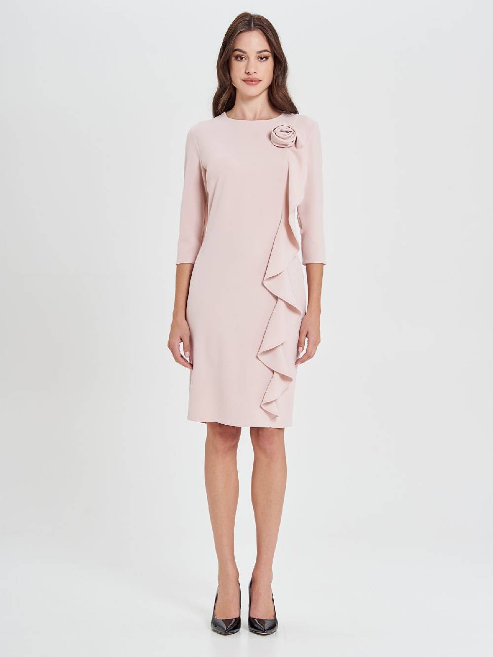 Rinascimento Tubino Color Rosa Con Decoro Rosa Rouche