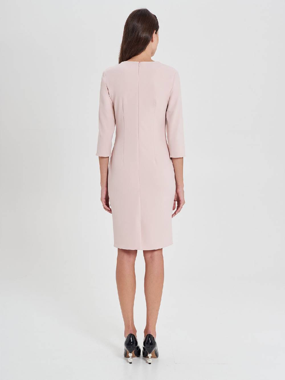 Rinascimento Tubino Color Rosa Con Decoro Rosa Rouche