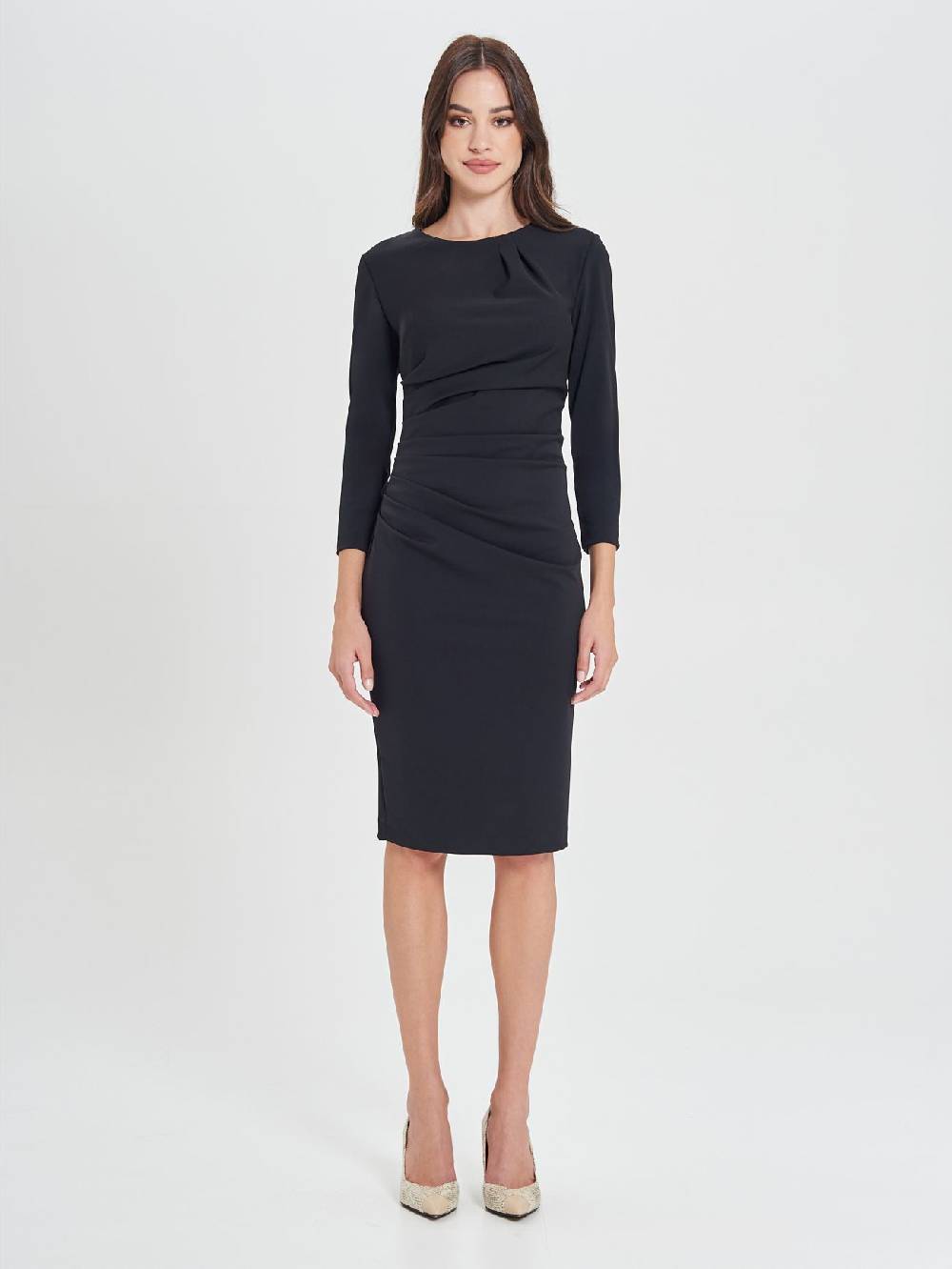 Rinascimento Tubino Drappeggiato Nero A Maniche Lunghe