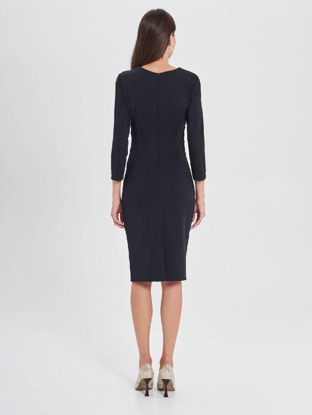 Rinascimento Tubino Drappeggiato Nero A Maniche Lunghe