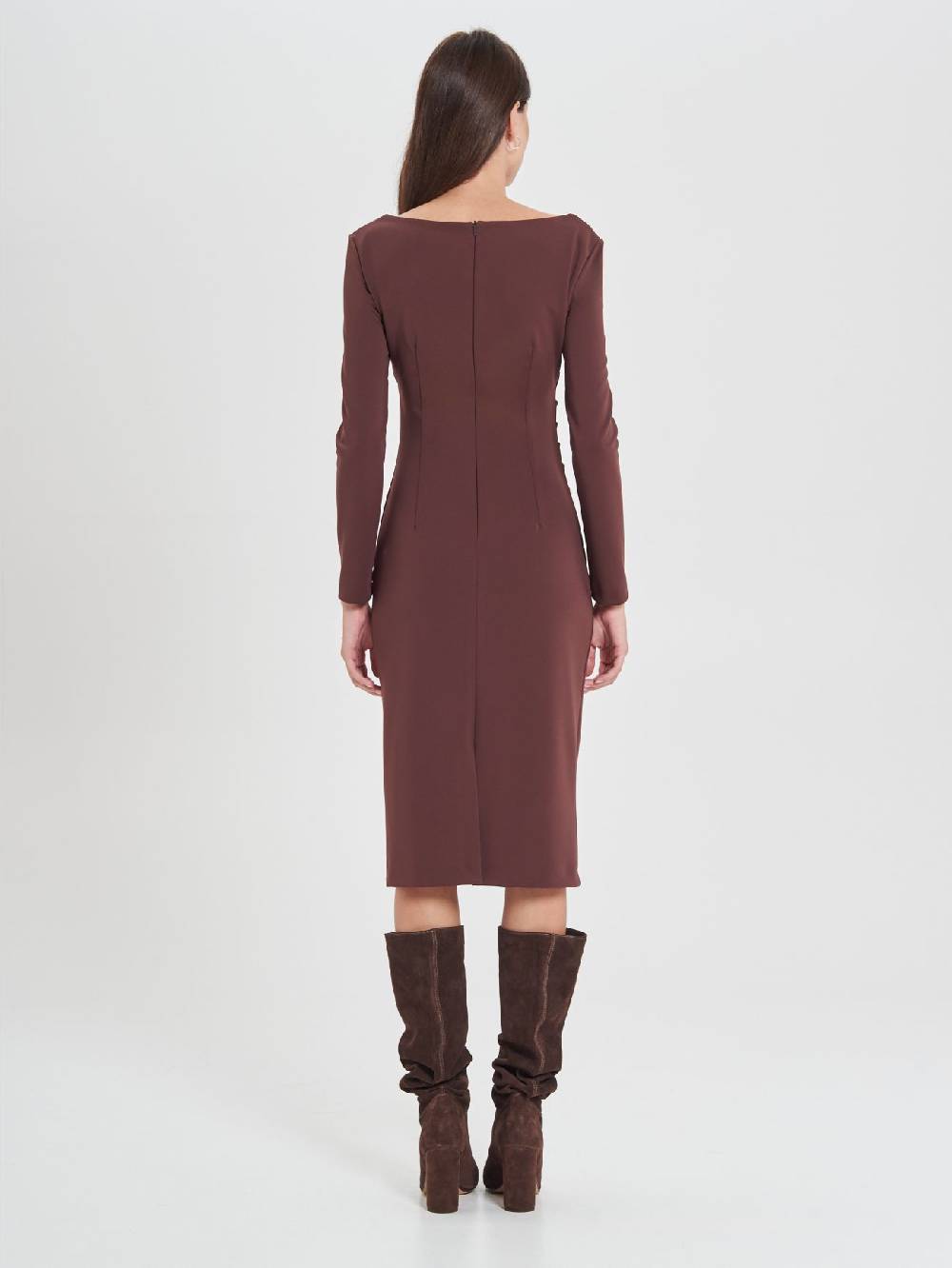 Rinascimento Tubino Marrone Cioccolato Con Scollo Squadrato