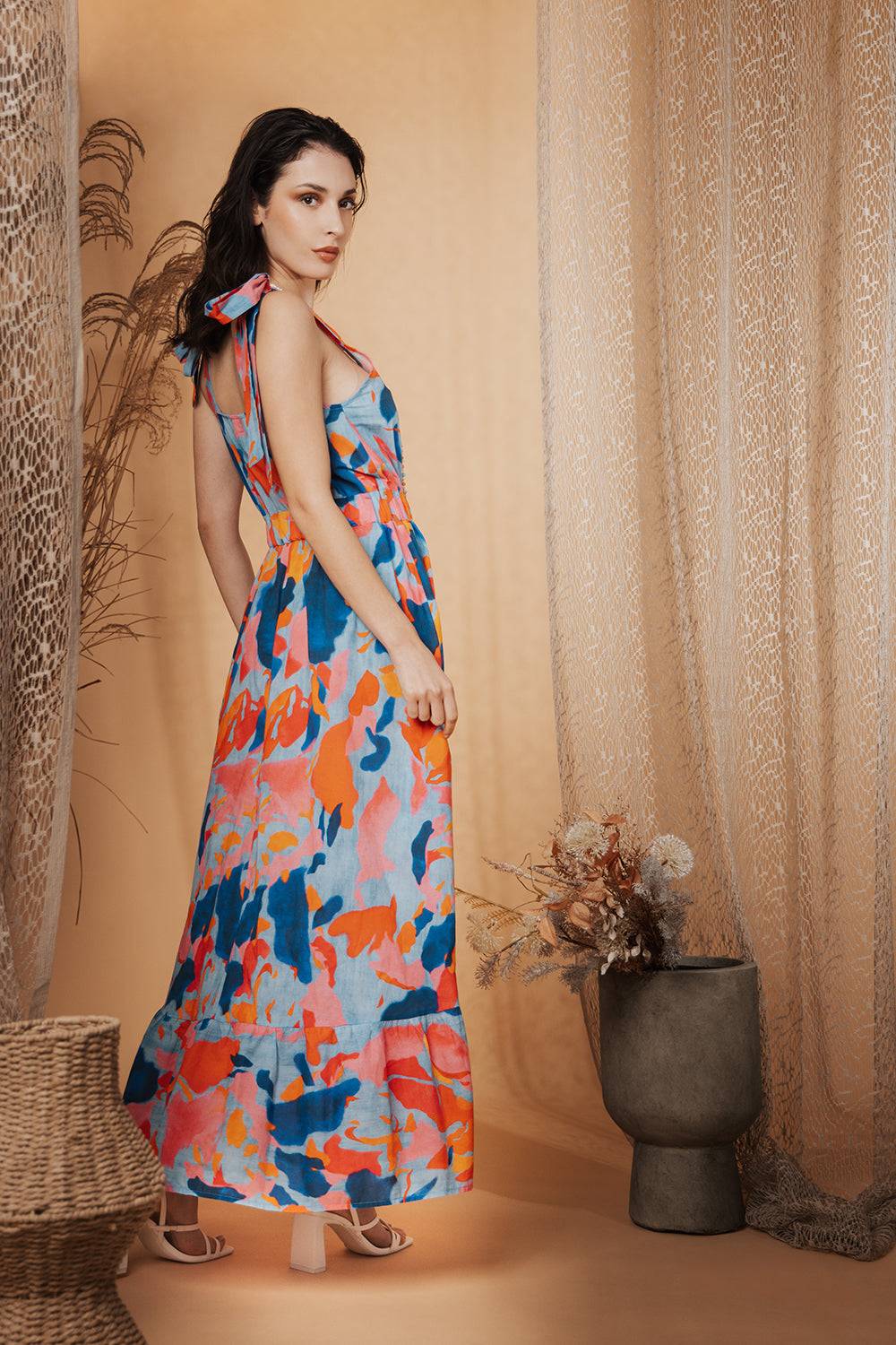 Risskio Agata - Abito lungo in mussola con stampa multicolor