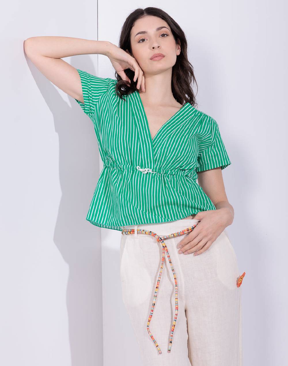 Risskio Alva - Blusa Manica Corta A Righe In Mussola Stampata