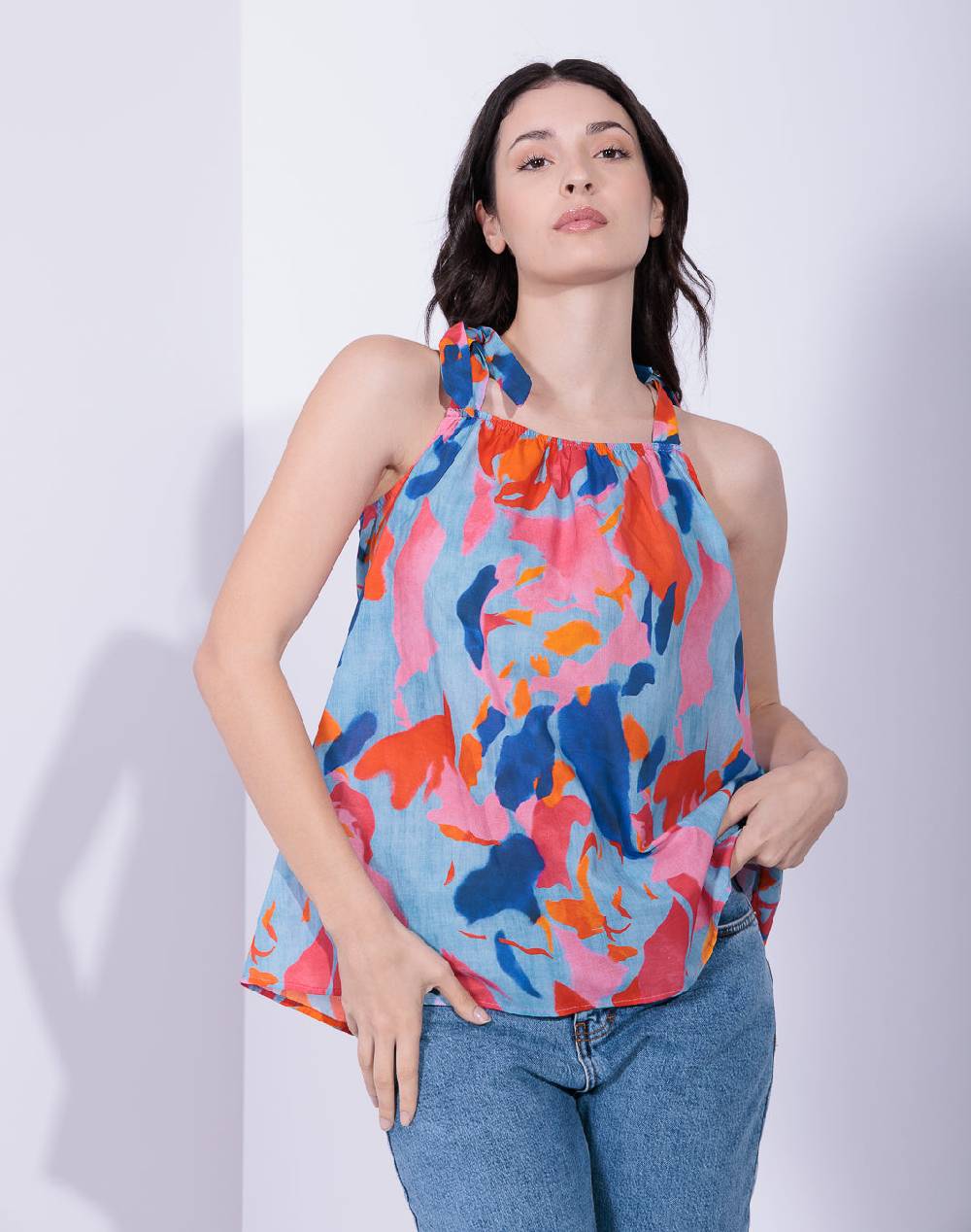 Risskio Amalia - Top con spalline in mussola stampa multicolor