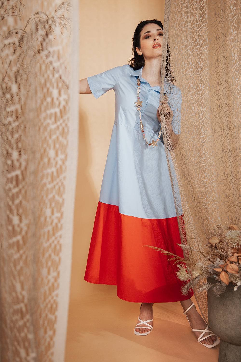 Risskio Anita - Abito lungo bi- colore in popeline di cotone