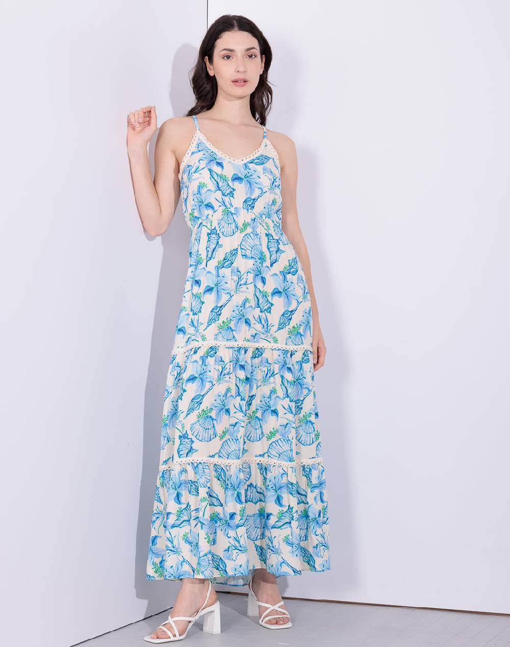 Risskio Antonia - Abito lungo in viscosa con stampa conchiglie