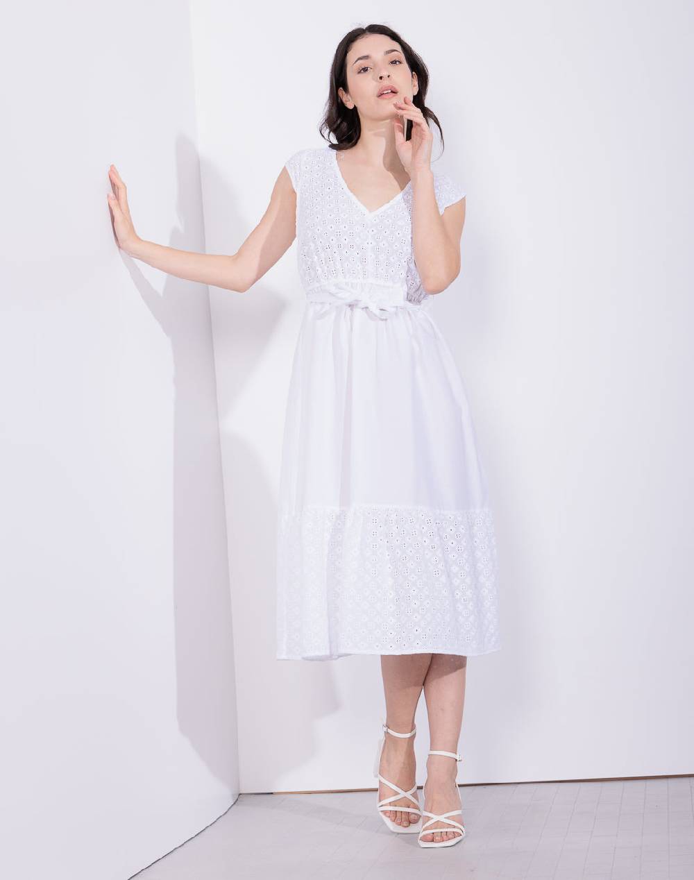 Risskio Bella - Abito midi in popeline unito e sangallo