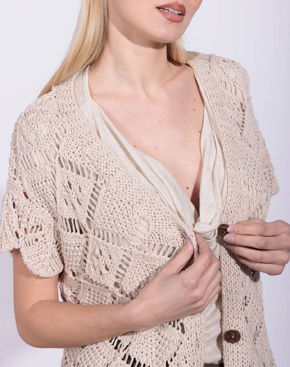 Risskio Ajay - Cardigan Manica Corta In Filato