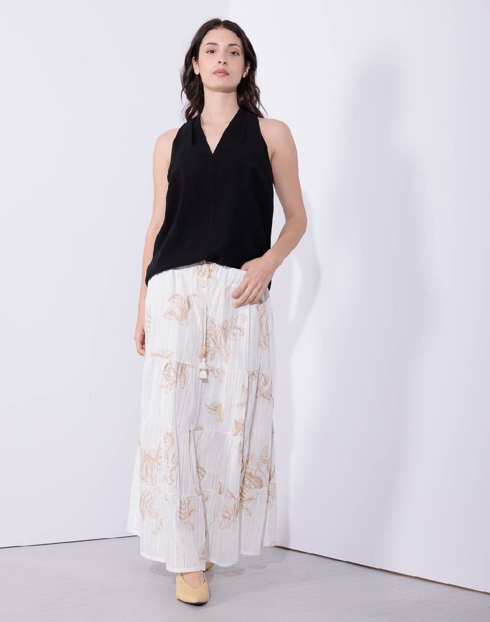 Risskio Almira - gonna midi in mussola ricamata