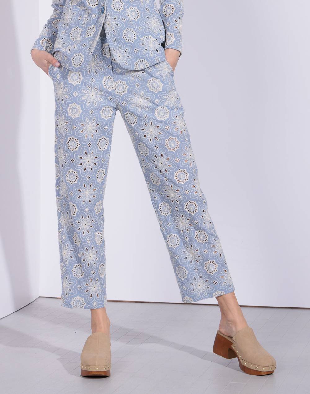 Risskio Vinod - Pantalone Gamba Dritta In Tessuto Sangallo