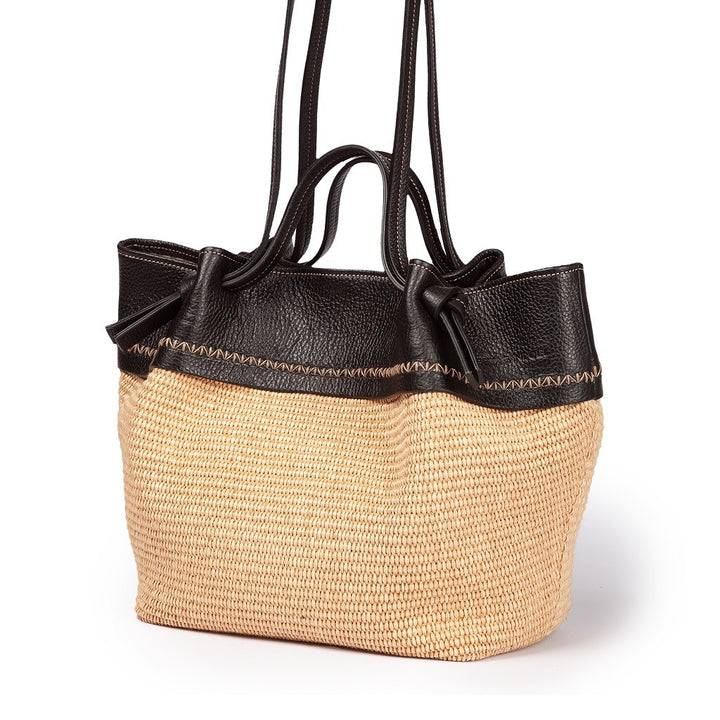 Roberta Gandolfi Ambra Large Borsa A Mano O Shopping In Rafia E Pelle Martellata