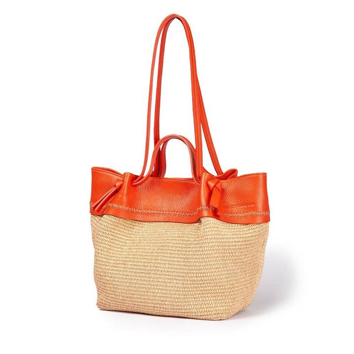 Roberta Gandolfi Ambra Large Borsa A Mano O Shopping In Rafia E Pelle Martellata