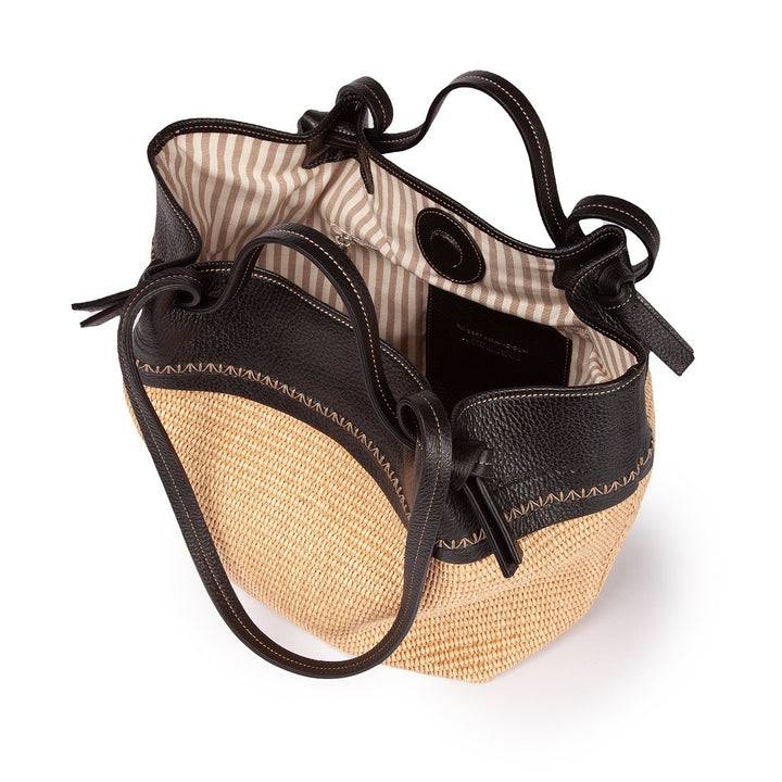 Roberta Gandolfi Ambra Large Borsa A Mano O Shopping In Rafia E Pelle Martellata