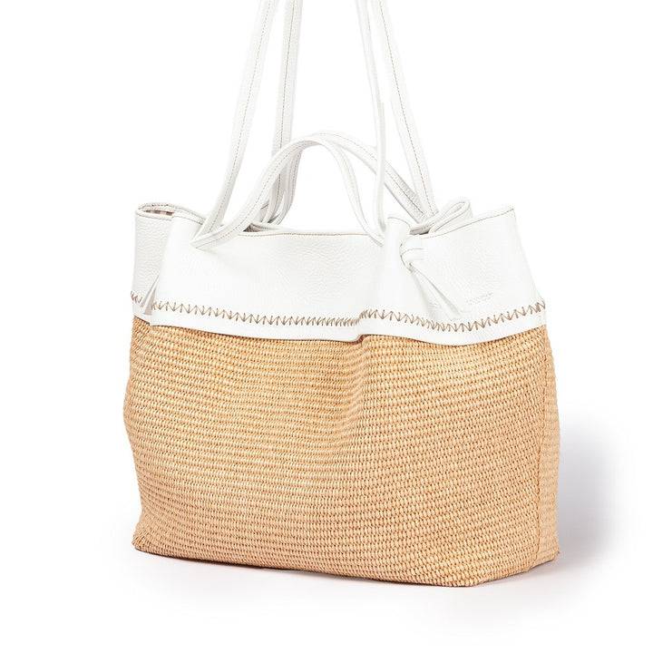 Roberta Gandolfi Ambra Large Borsa A Mano O Shopping In Rafia E Pelle Martellata