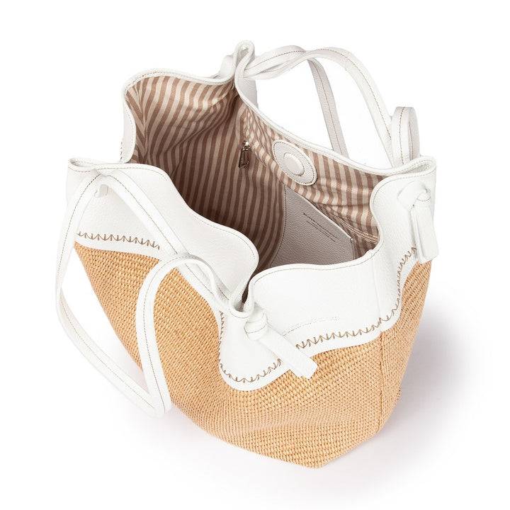 Roberta Gandolfi Ambra Large Borsa A Mano O Shopping In Rafia E Pelle Martellata