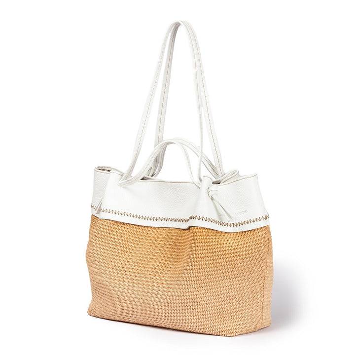 Roberta Gandolfi Ambra Large Borsa A Mano O Shopping In Rafia E Pelle Martellata