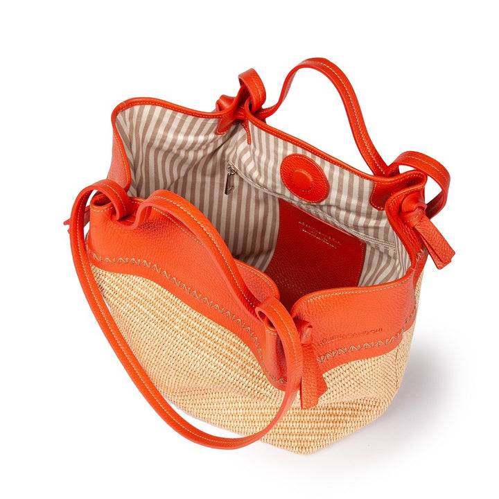 Roberta Gandolfi Ambra Large Borsa A Mano O Shopping In Rafia E Pelle Martellata