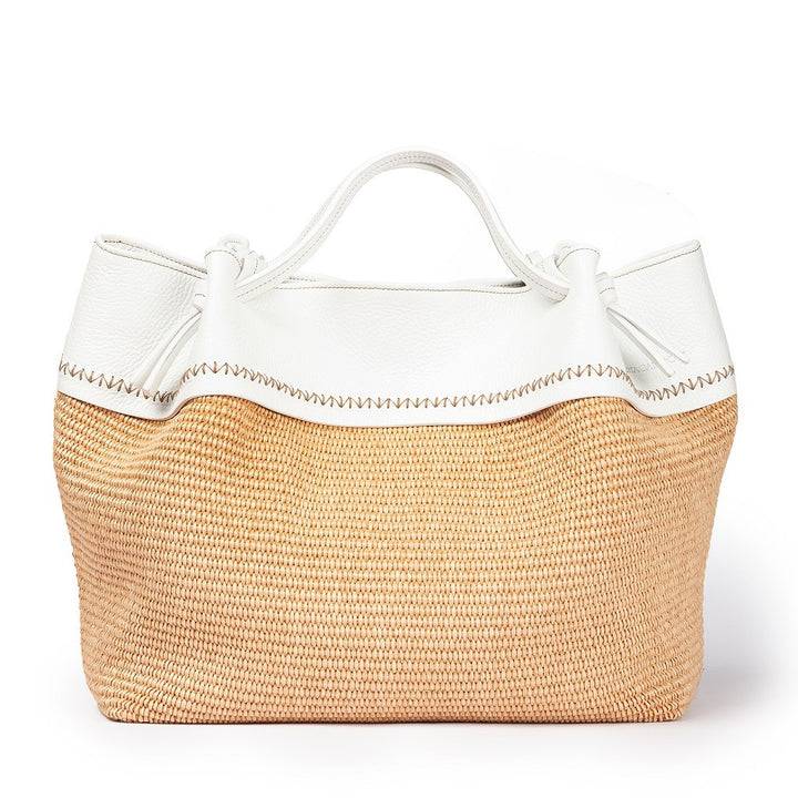 Roberta Gandolfi Ambra large borsa a mano o shopping in rafia e pelle martellata