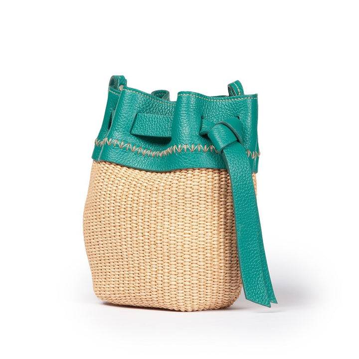 Roberta Gandolfi Ambra Mini Bucket In Rafia E Pelle Martellata