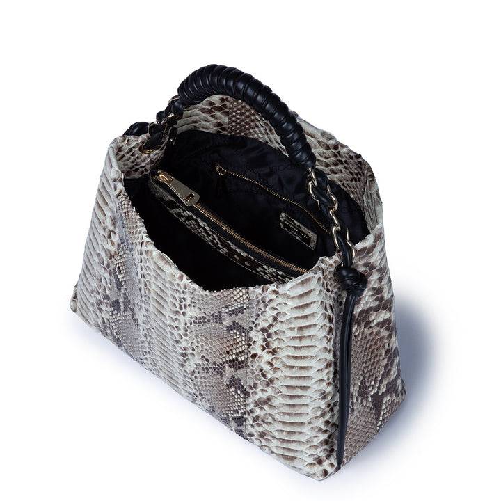 Roberta Gandolfi Amina Pitone Large Borsa A Mano In Pitone E Finiture In Pelle Di Vitello Con Manico Tubolare Fasciato E Tracolla Staccabile