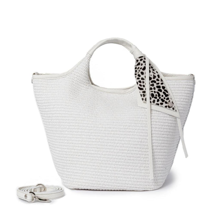 Roberta Gandolfi Beatrice Handbag in raffia con finiture in pelle con dettaglio animalier e tracolla staccabile