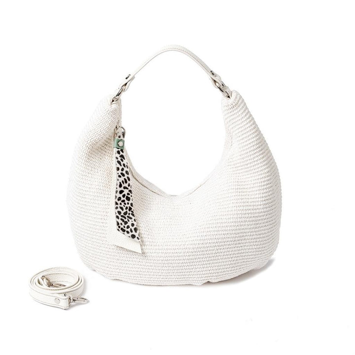 Roberta Gandolfi Beatrice Hobo medium in raffia e finiture in pelle con dettaglio animalier e tracolla staccabile