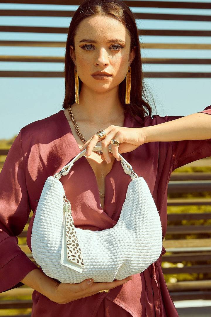 Roberta Gandolfi Beatrice Hobo Small In Raffia E Finiture In Pelle Con Dettaglio Animalier E Tracolla Staccabile