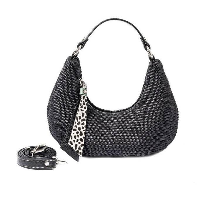 Roberta Gandolfi Beatrice Hobo small in raffia e finiture in pelle con dettaglio animalier e tracolla staccabile