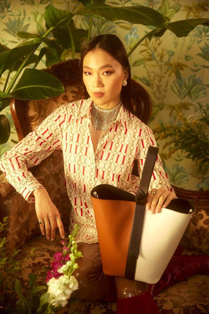 Roberta Gandolfi Cinzia Bucket Medium Medium In Pelle Bicolor Con Tracolla Staccabile