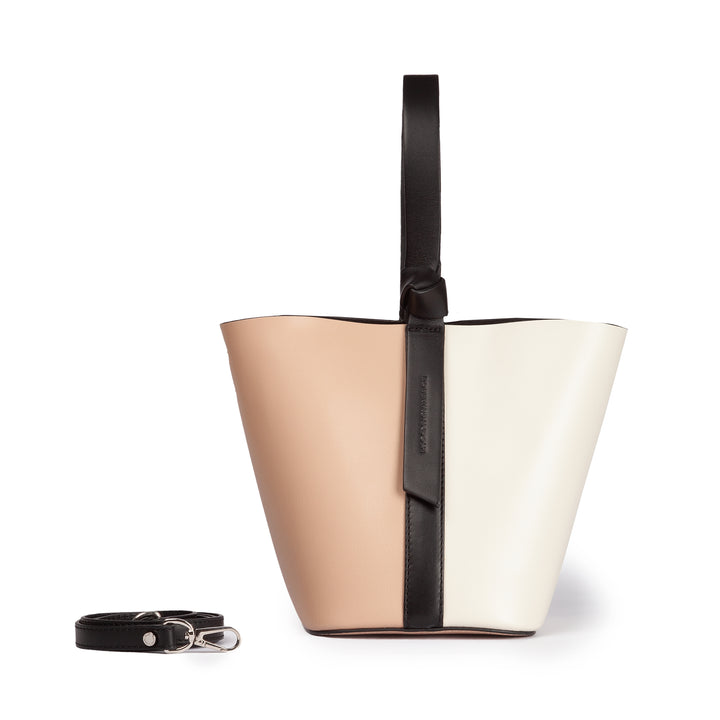 Roberta Gandolfi Cinzia Bucket medium medium in pelle bicolor con tracolla staccabile