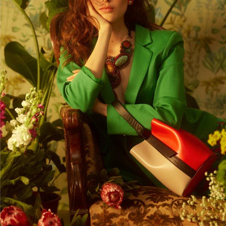 Roberta Gandolfi Cinzia Bucket Small In Pelle Bicolor Con Tracolla Staccabile