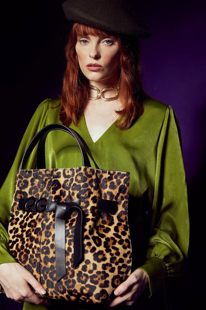 Roberta Gandolfi Dafne Pony Large Borsa A Mano In Pelle Stampa Animalier Con Tracolla Staccabile