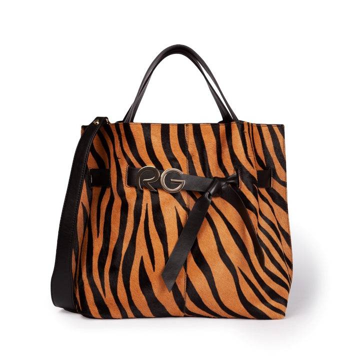 Roberta Gandolfi Dafne pony Large borsa a mano in pelle stampa animalier con tracolla staccabile