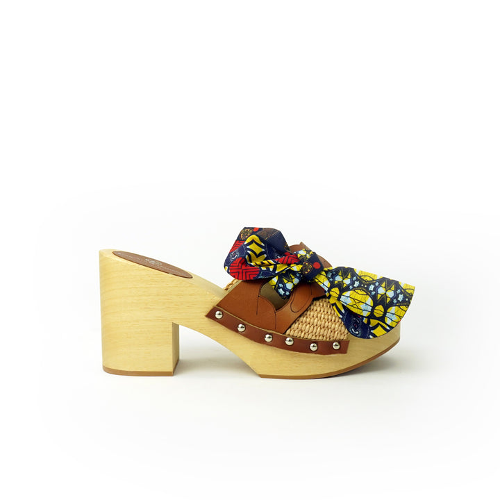 Roberta Gandolfi Diva Chain Sandali In Legno Incrociato Con Platform In Rafia E Fiocco Stamap African