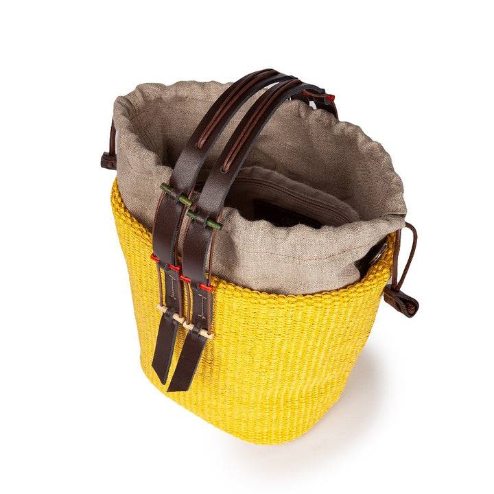 Roberta Gandolfi Fernanda Bucket In Rafia Con Finiture In Pelle Di Vitello Con Tracolla Staccabile