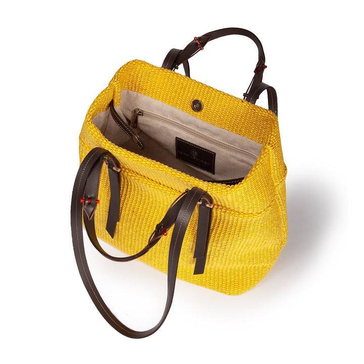 Roberta Gandolfi Fernanda Tote In Rafia Con Finiture In Pelle Di Vitello A Doppia Portabilità Mano O Shopping