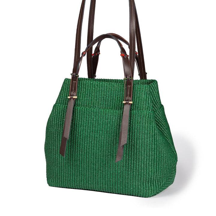 Roberta Gandolfi Fernanda Tote In Rafia Con Finiture In Pelle Di Vitello A Doppia Portabilità Mano O Shopping