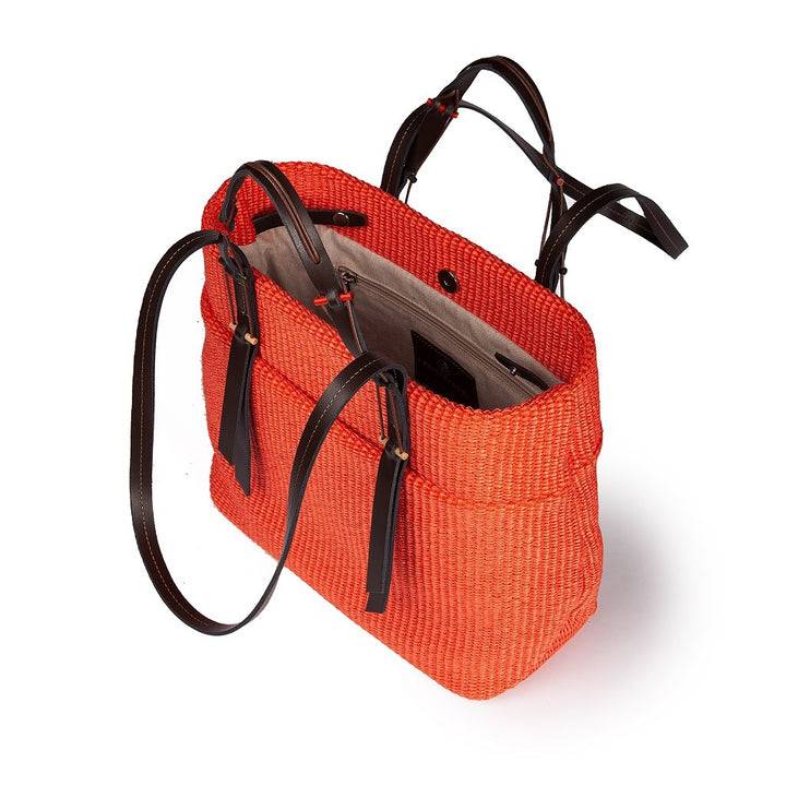 Roberta Gandolfi Fernanda Tote In Rafia Con Finiture In Pelle Di Vitello A Doppia Portabilità Mano O Shopping