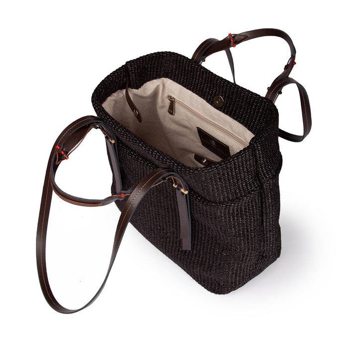 Roberta Gandolfi Fernanda Tote In Rafia Con Finiture In Pelle Di Vitello A Doppia Portabilità Mano O Shopping