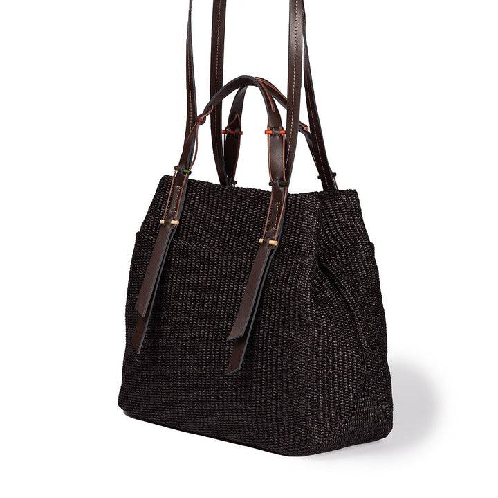 Roberta Gandolfi Fernanda Tote In Rafia Con Finiture In Pelle Di Vitello A Doppia Portabilità Mano O Shopping