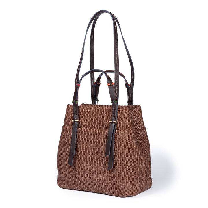 Roberta Gandolfi Fernanda Tote In Rafia Con Finiture In Pelle Di Vitello A Doppia Portabilità Mano O Shopping