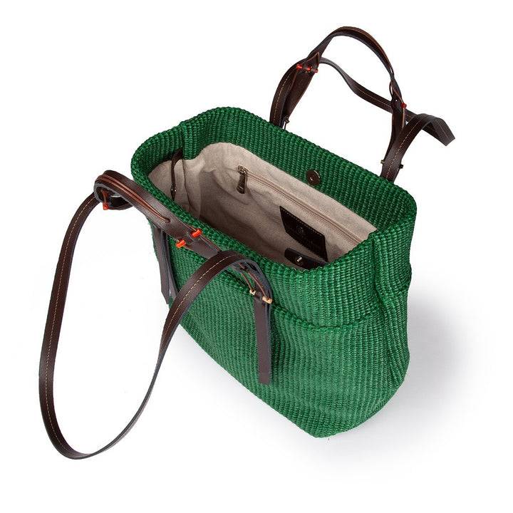 Roberta Gandolfi Fernanda Tote In Rafia Con Finiture In Pelle Di Vitello A Doppia Portabilità Mano O Shopping