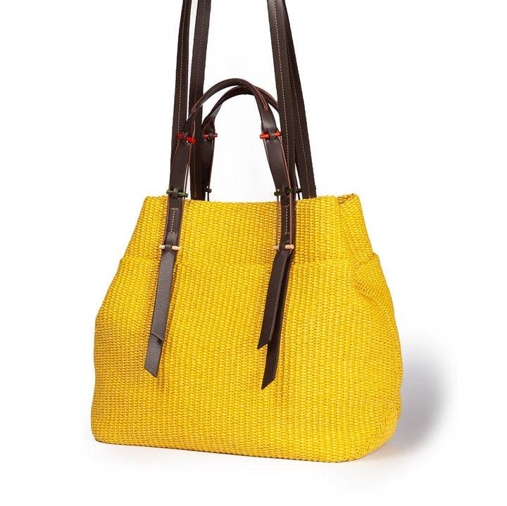 Roberta Gandolfi Fernanda Tote In Rafia Con Finiture In Pelle Di Vitello A Doppia Portabilità Mano O Shopping