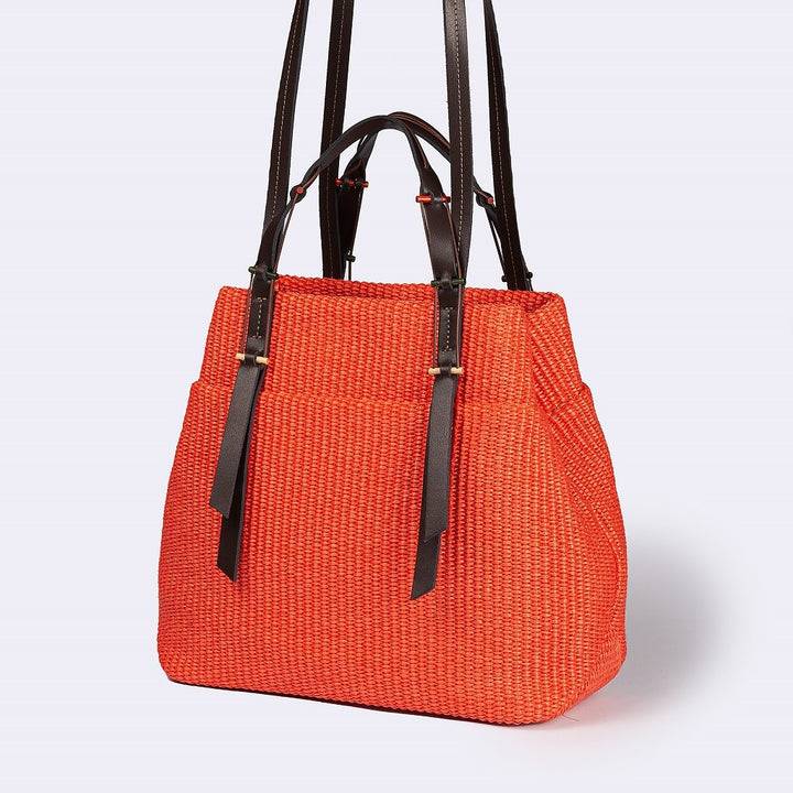 Roberta Gandolfi Fernanda Tote In Rafia Con Finiture In Pelle Di Vitello A Doppia Portabilità Mano O Shopping