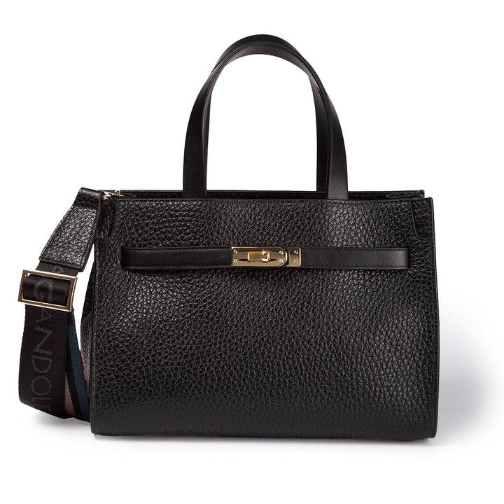 Roberta Gandolfi Frida Handbag in pelle martellata con tracolla logata in tessuto regolabile