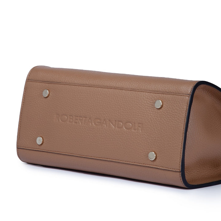 Roberta Gandolfi Frida Handbag In Pelle Martellata Con Tracolla Logata In Tessuto Regolabile