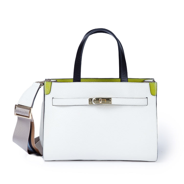 Roberta Gandolfi Frida Handbag in pelle martellata con tracolla logata in tessuto regolabile